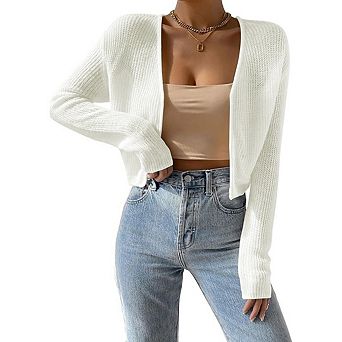 Women's Cropped Cardigan Sweaters Open Front Long Sleeve Cardigans Lightweight Bolero Shrugs