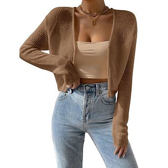 Women's Cropped Cardigan Sweaters Open Front Long Sleeve Cardigans Lightweight Bolero Shrugs