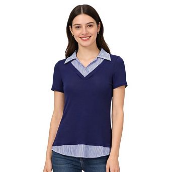 Women Summer Short Sleeve Shirts Collared V Neck Work Dressy Tops Loose Business Casual T Shirts