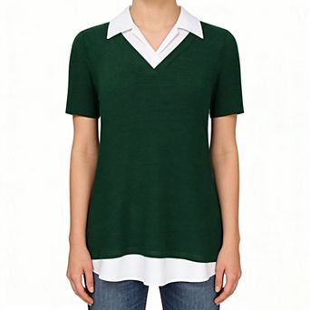 Women Summer Short Sleeve Shirts Collared V Neck Work Dressy Tops Loose Business Casual T Shirts