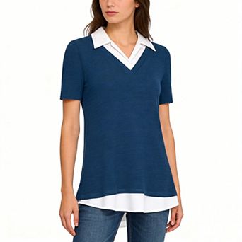 Women Summer Short Sleeve Shirts Collared V Neck Work Dressy Tops Loose Business Casual T Shirts