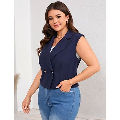 Women's Plus Size Cropped Vest Button Down Waistcoat Notched Lapel Business Casual Work Suit Vests