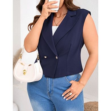 Women's Plus Size Cropped Vest Button Down Waistcoat Notched Lapel Business Casual Work Suit Vests