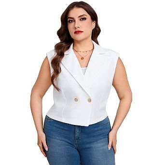 Women's Plus Size Cropped Vest Button Down Waistcoat Notched Lapel Business Casual Work Suit Vests