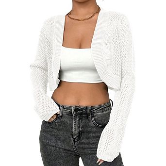 Women Open Front Ribbed Knit Crop Bolero Drop Shoulder Long Sleeve Knitted Crop Cardigan Shrug