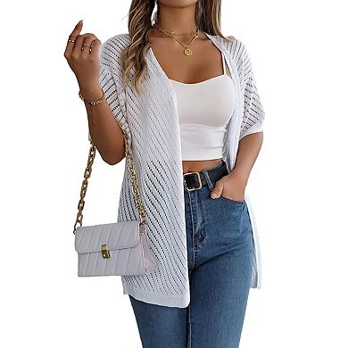Lightweight Crochet Cardigan for Women Short Sleeve Duster Boho Open Front Knitted Cardigan