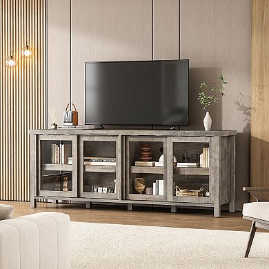 ANIXOL Mid Century TV Stand with Sliding Glass Doors