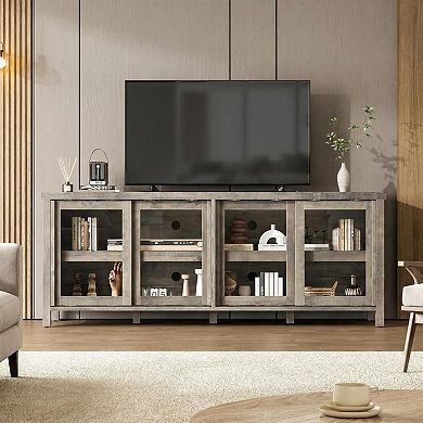 ANIXOL Mid Century TV Stand with Sliding Glass Doors