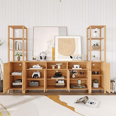 ANIXOL Farmhouse TV Stand with Bookshelves and Storage