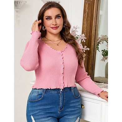 Women's Plus Size Knit Cardigan Long Sleeve Casual Open Front Button Down Summer Sweater Cardigan