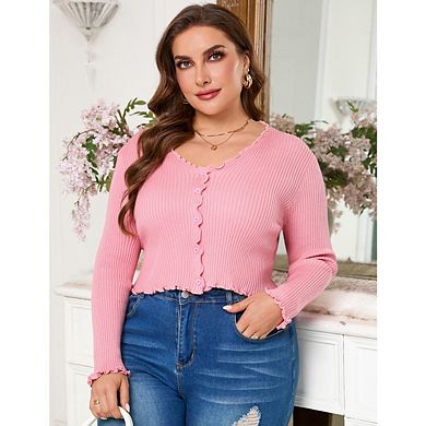 Women's Plus Size Knit Cardigan Long Sleeve Casual Open Front Button Down Summer Sweater Cardigan