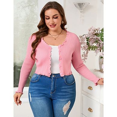Women's Plus Size Knit Cardigan Long Sleeve Casual Open Front Button Down Summer Sweater Cardigan