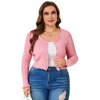 Women's Plus Size Knit Cardigan Long Sleeve Casual Open Front Button Down Summer Sweater Cardigan