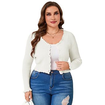 Women's Plus Size Knit Cardigan Long Sleeve Casual Open Front Button Down Summer Sweater Cardigan