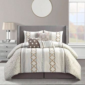 Luxury Terry Embroidered Comforter Set with Curtains and Pillow Shams