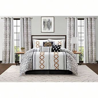 Luxury Terry Embroidered Comforter Set with Curtains and Pillow Shams