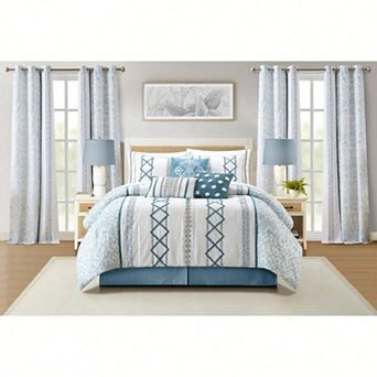 Luxury Terry Embroidered Comforter Set with Curtains and Pillow Shams