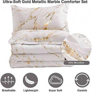 Gold Marble Glitter Comforter Set with Pillowcases
