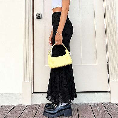 Women's High Waist Chiffon Floral Summer Maxi Skirt with Flared Hem