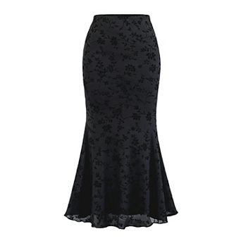 Women's High Waist Chiffon Floral Summer Maxi Skirt with Flared Hem