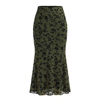 Women's High Waist Chiffon Floral Summer Maxi Skirt with Flared Hem