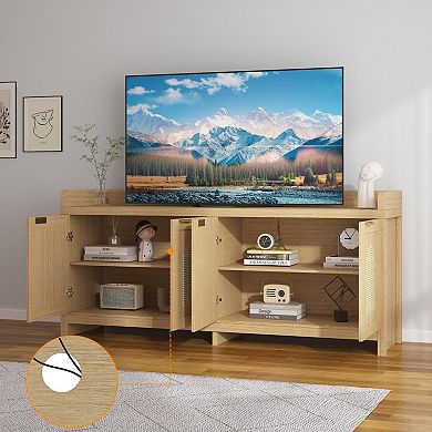 ANIXOL Modern Rattan TV Stand with Storage Cabinets