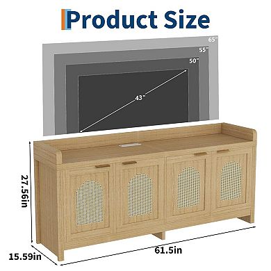 ANIXOL Modern Rattan TV Stand with Storage Cabinets