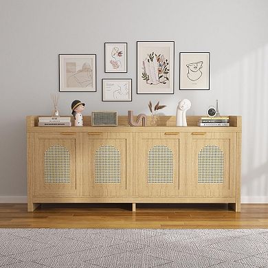 ANIXOL Modern Rattan TV Stand with Storage Cabinets