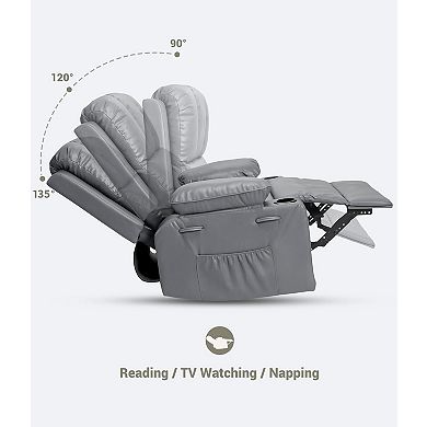 ANIXOL Oversized Manual PU Recliner Chair with Cup Holders