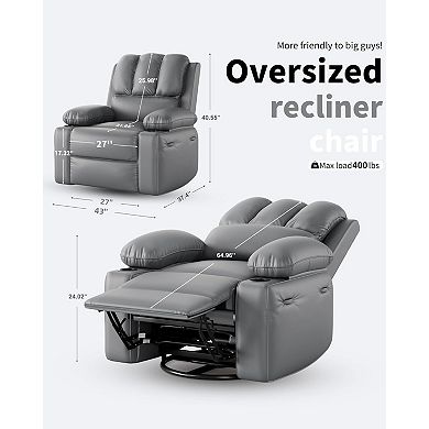 ANIXOL Oversized Manual PU Recliner Chair with Cup Holders