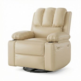 ANIXOL Oversized Manual PU Recliner Chair with Cup Holders