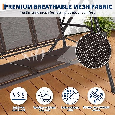 ANIXOL 3-Seat Textilene Outdoor Patio Swing with Canopy