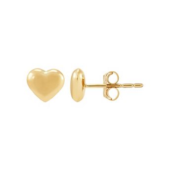 14k Gold Petite Puffy Heart Stud Earrings