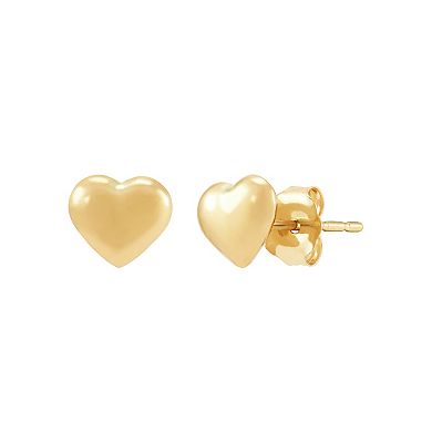 14k Gold Petite Puffy Heart Stud Earrings