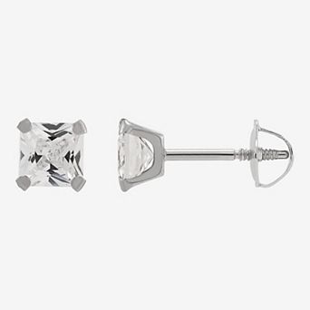 14k Gold Cubic Zirconia Princess Stud Earrings