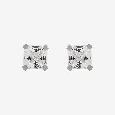 14k Gold Cubic Zirconia Princess Stud Earrings