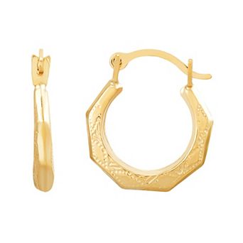 14k Gold Small Textured Hoop Earrings