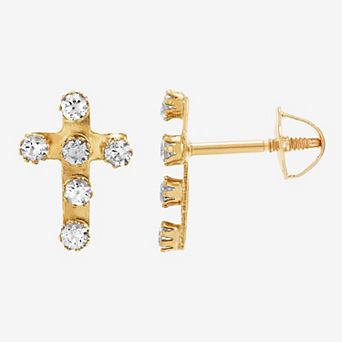 10k Gold Cubic Zirconia Petite Cross Stud Earrings