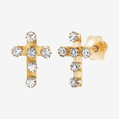 10k Gold Cubic Zirconia Petite Cross Stud Earrings