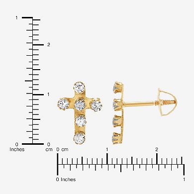 10k Gold Cubic Zirconia Petite Cross Stud Earrings