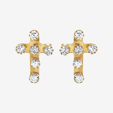 10k Gold Cubic Zirconia Petite Cross Stud Earrings