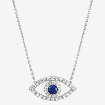 Sterling Silver Lab-Created Sapphire Evil Eye Necklace