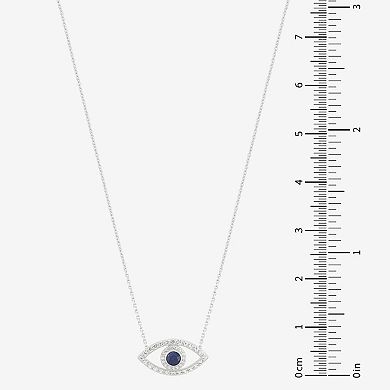 Sterling Silver Lab-Created Sapphire Evil Eye Necklace
