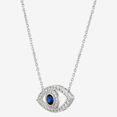 Sterling Silver Lab-Created Sapphire Evil Eye Necklace