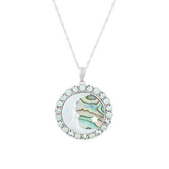 Sterling Silver Cultured Mother-of-Pearl Moon & Star Crystal Framed Pendant Necklace