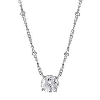 Sterling Silver Cubic Zirconia Solitaire Necklace