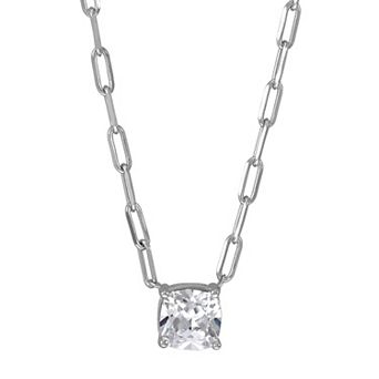 Sterling Silver Cubic Zirconia Round Solitaire Necklace