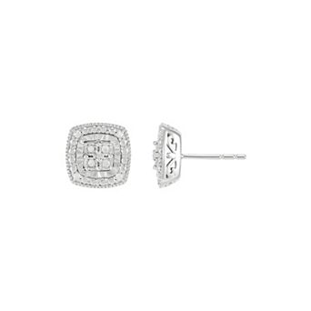 Sterling Silver 1/10 Carat T.W. Diamond Square Stud Earrings