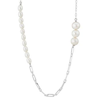 Sterling Silver Freshwater Cultured Pearls Station Necklace