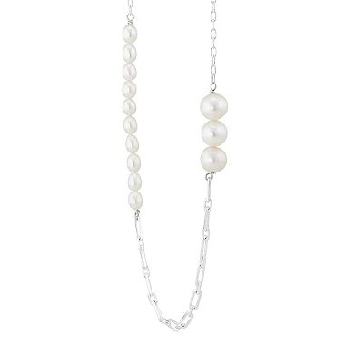 Sterling Silver Freshwater Cultured Pearls Station Necklace